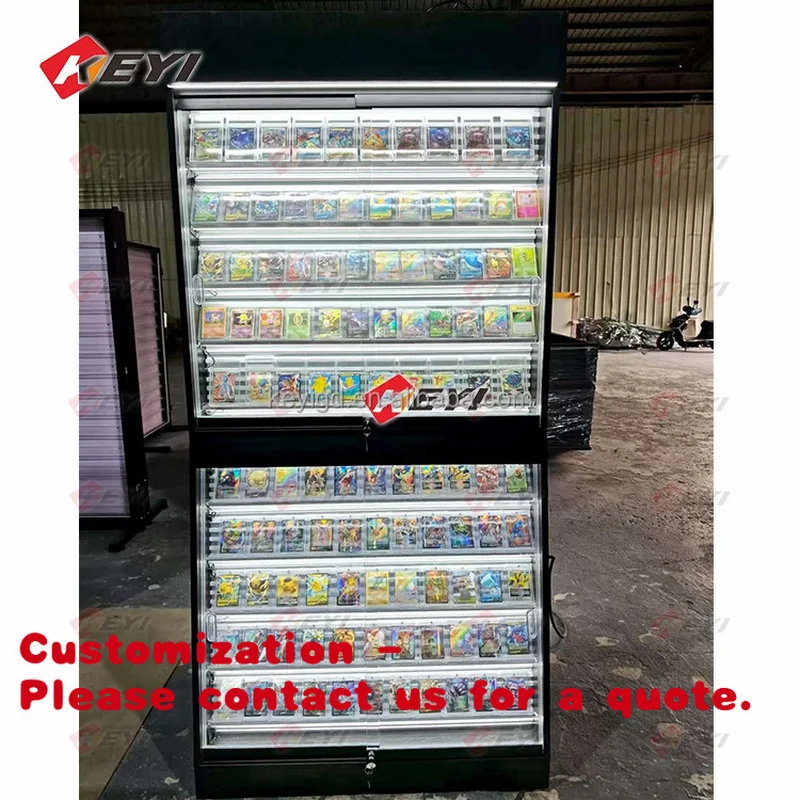 custom.LED Lighting Graded Sports Card Display Baseball Card Display with Door Lockable Cabinet TCG Display