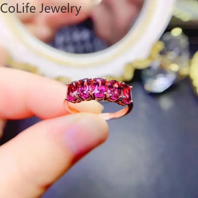 Natural Pyrope Garnet Ring for Daily Wear 4mm*6mm Total 2.5ct VVS Grade Garnet 925 Silver Jewelry Simple Gemstone Band Ring