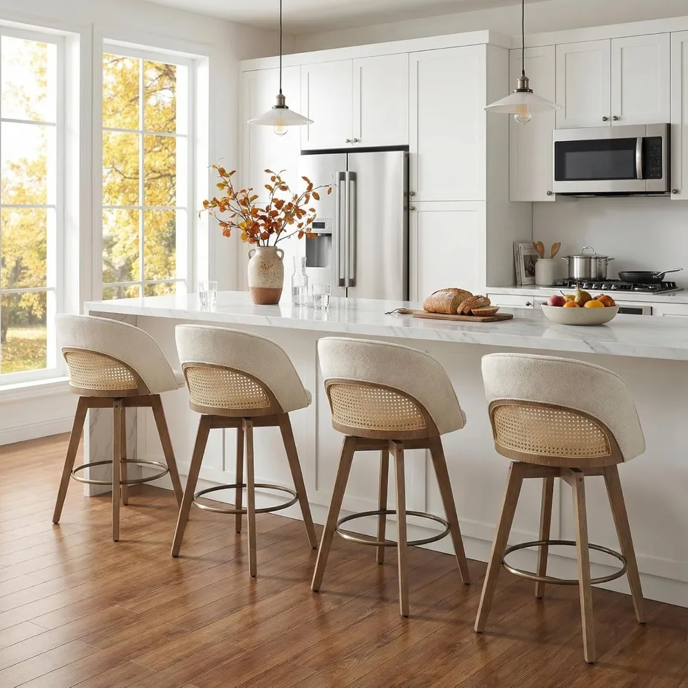 

Modern Swivel Bar Stools Set of 4, 26.5" Counter Height Barstools Linen Upholstered Counter Stools with Curved Back/Bronze