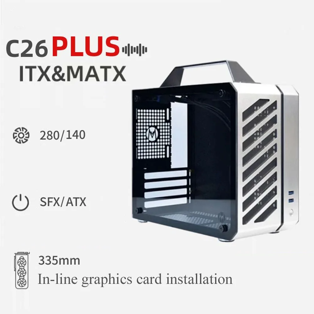 

140mm Tower MATX Computer Case Side Transparent 3mm Tempered Glass USB3.0 Type C Mini Desktop ITX Portable Gaming Chassis