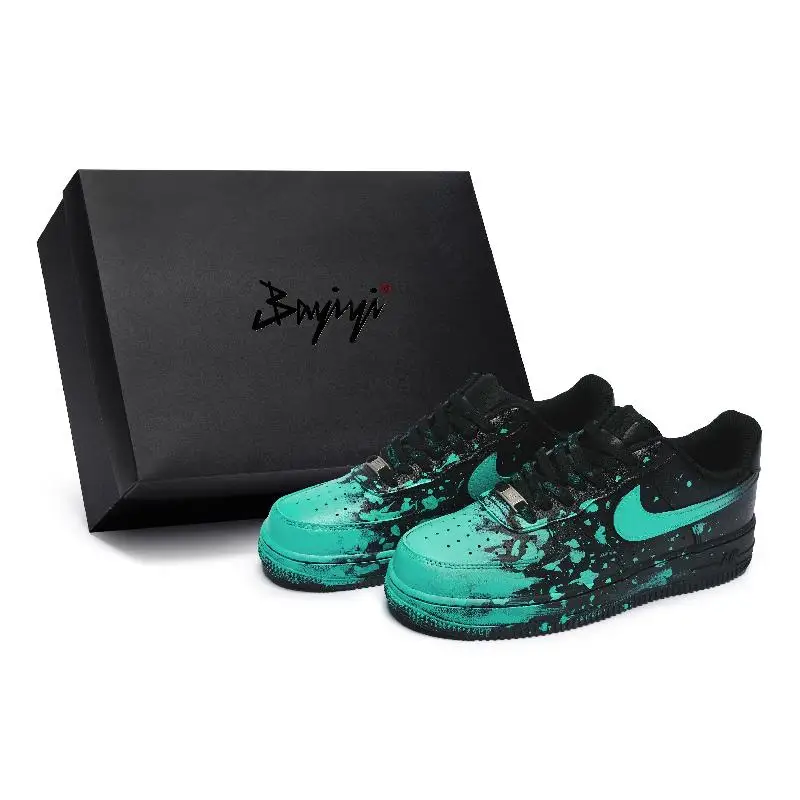 【Customize】Nike Air Force 1 Skateboarding Shoes Unisex Low-top Cyan/black Sneakers shoes CW2288-001