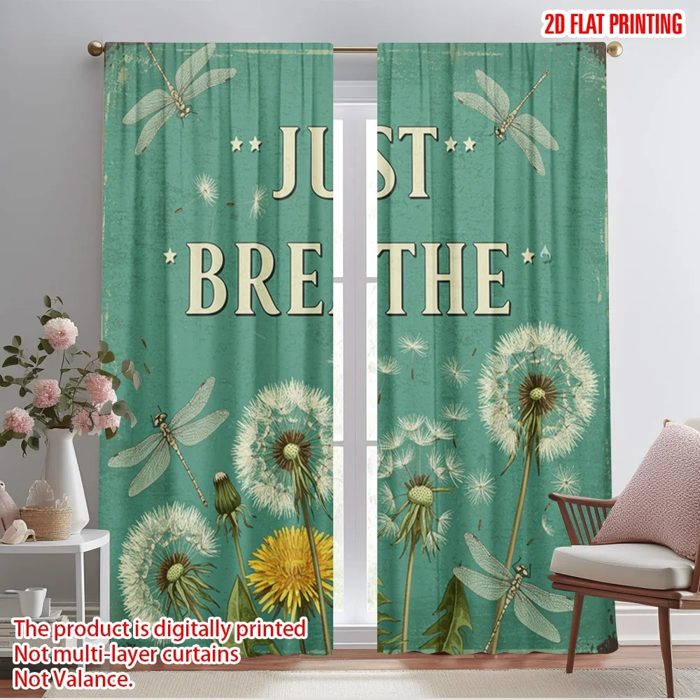 

2pcs 2D flat printing Drapes Just Breathe Dragonflies Dandelions Polyester Without Electricity All Season Party & Holiday Decor
