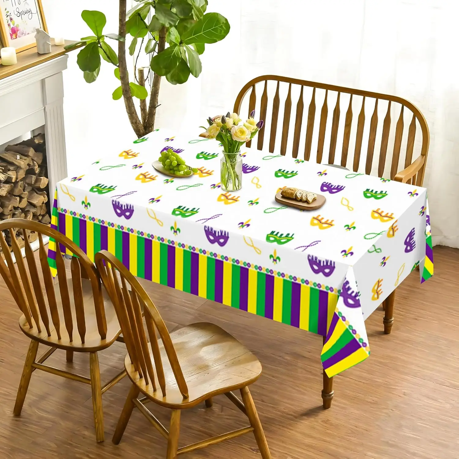 Mardi Gras Tablecloth Carnival Disposable Table Cover for Masquerade Party Decoration Kitchen Home