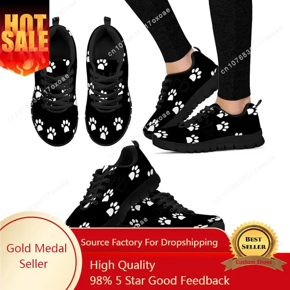 2022 Schattige Witte Paw Print Vrouwen Sneakers Adem Hond Voetafdruk Patroon Dames Schoenen Lente/Herfst Casual Flats Schoenen