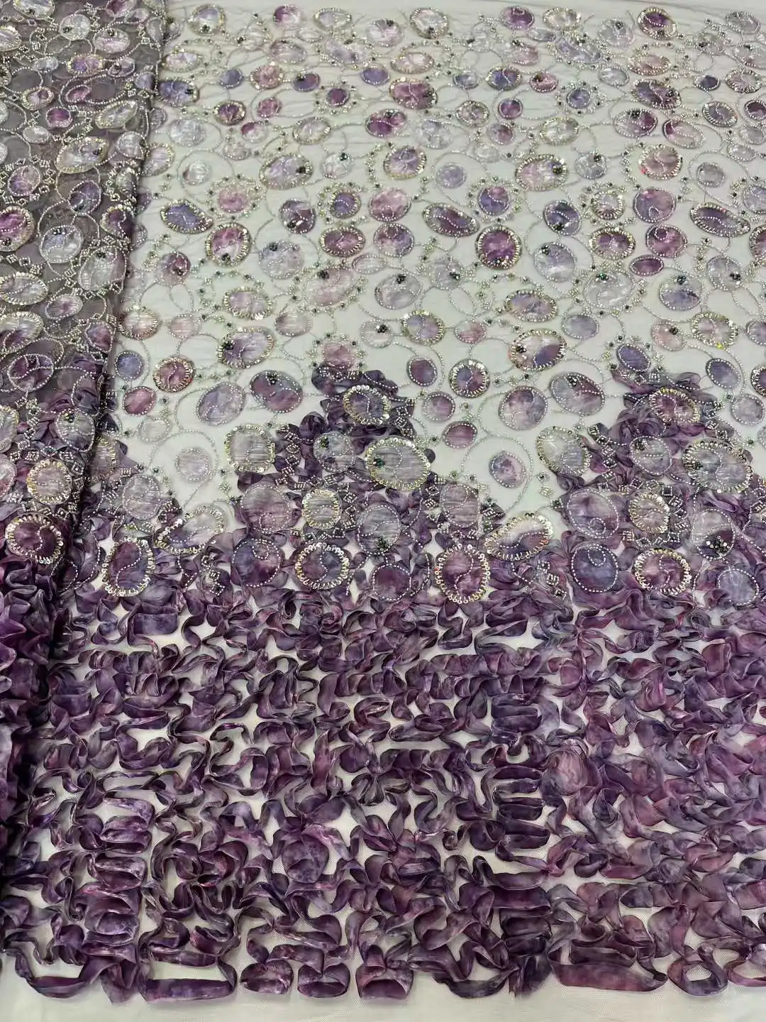 Luxury French Embroidery 3D Flower Lace Fabric African Nigerian Sequins Lace Fabrics Bead For Wedding