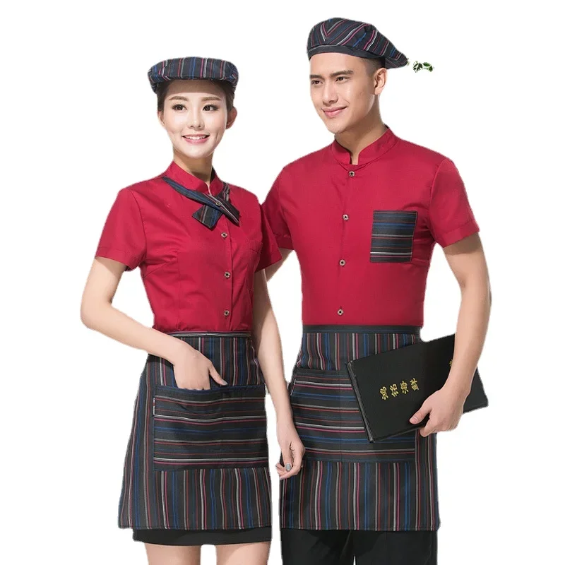 夏作業服ウェイター服半袖ウェイター制服ウェイトレス茶屋中華レストラン鍋作業服