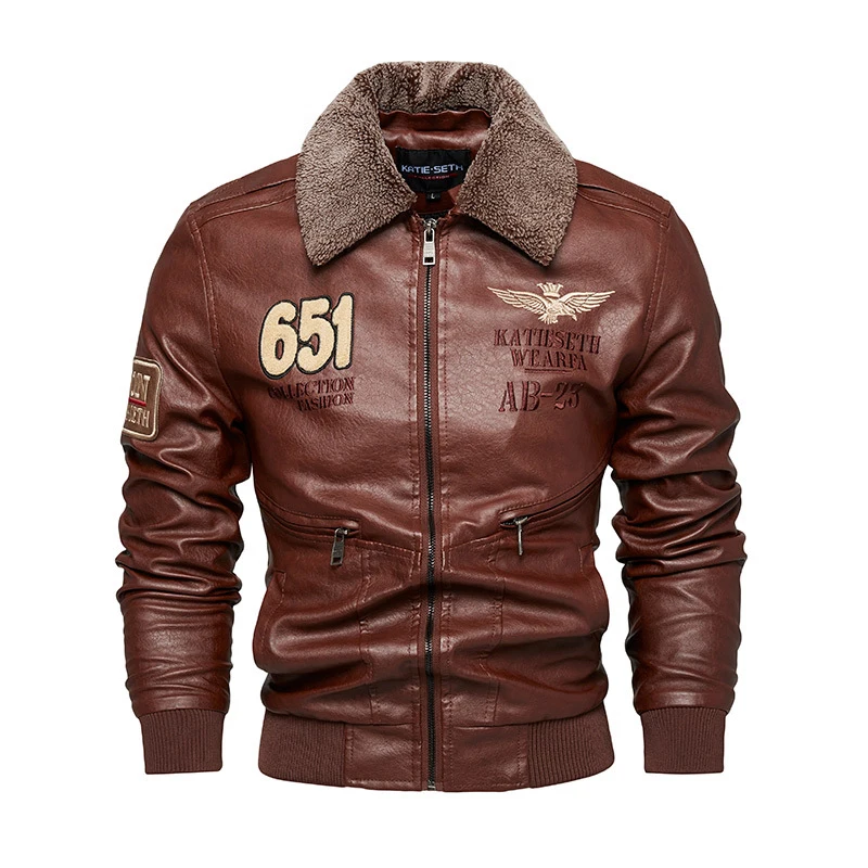 Winter Men's Warm PU Leather Jacket Mens Vintage Fur Collar Windbreaker Leather Jacket Men Motorcycle Jackets Biker Zipper Coats