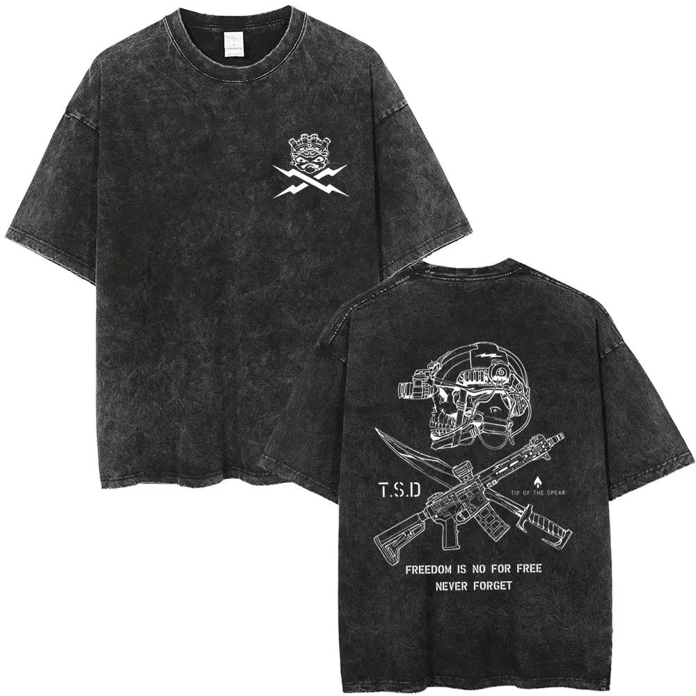 

Washed Vintage Tip of The Spear X-ray Sparta Tactical Skeleton Graphic T-shirt Summer Men Women Fashion Retro Oversized T Shirts