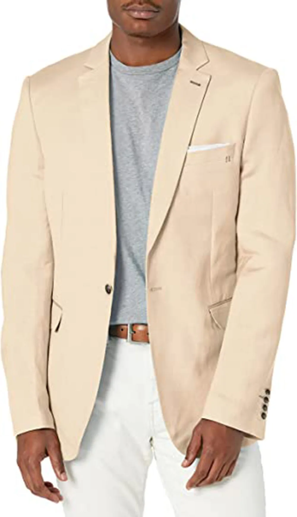 

Tailored Khaki Blazer Men's Suits Sets Notch Lapel Wedding Outfits Business Party Wear 2pcs Jacket+White Pants Wedding Clothing