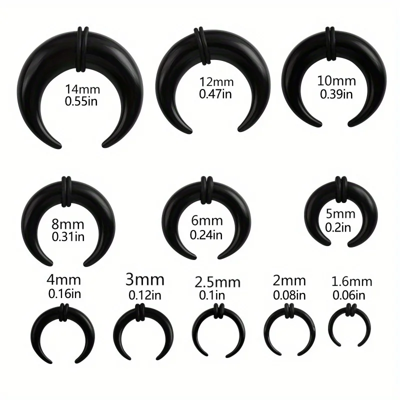 9pcs Purple Black White Acrylic U-shaped Tip Cone Ear Gauge Horn Ear Expander Nose Ring Hip Hop Party Jewelry For Men