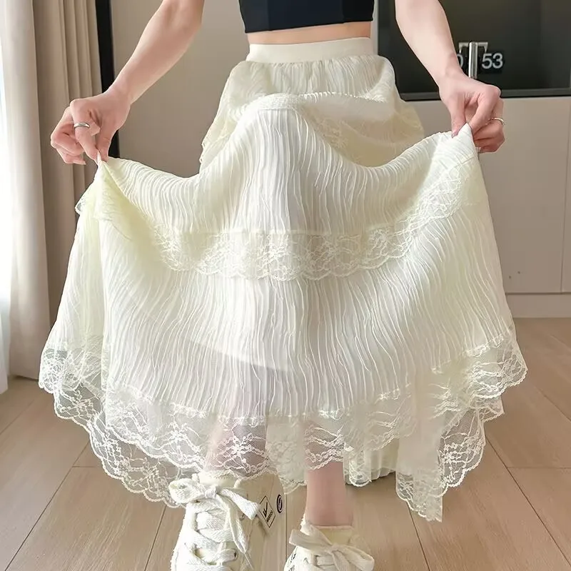 Lace Tulle Cake Skirt Ruffle Multi Layered Skirt Women's Pleated Tutu Skirts Mid length High Waist Skirt Ruffled Layered Skirt