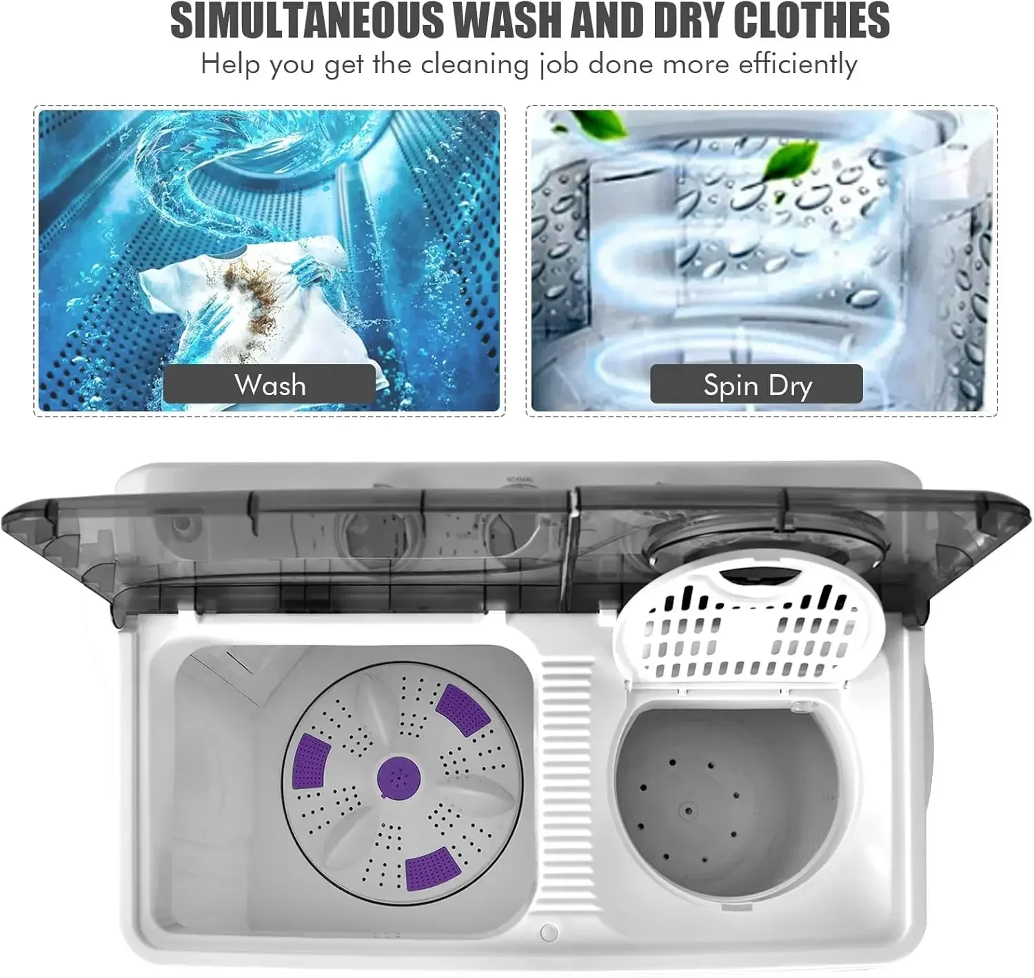 COSTWAY Portable Washing Machine, Twin Tub 26lbs Capacity Laundry Washer, 18lbs Washer and 8lbs Spinner Combo