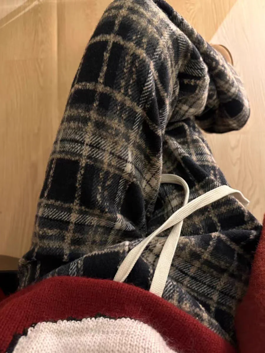 Karierte Damenhose im neuen Stil, Retro-Wolle, weites Bein, lässig, kurz, hängend, gerades Bein, modische Retro-Kleidung