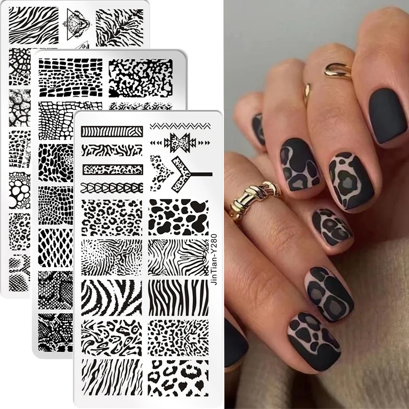 Leopard Tiger Zebra Print Nail Stamping Plates Animal Texture Image Stencil Nail Art Template Manicure Tools Nail Stamp Template