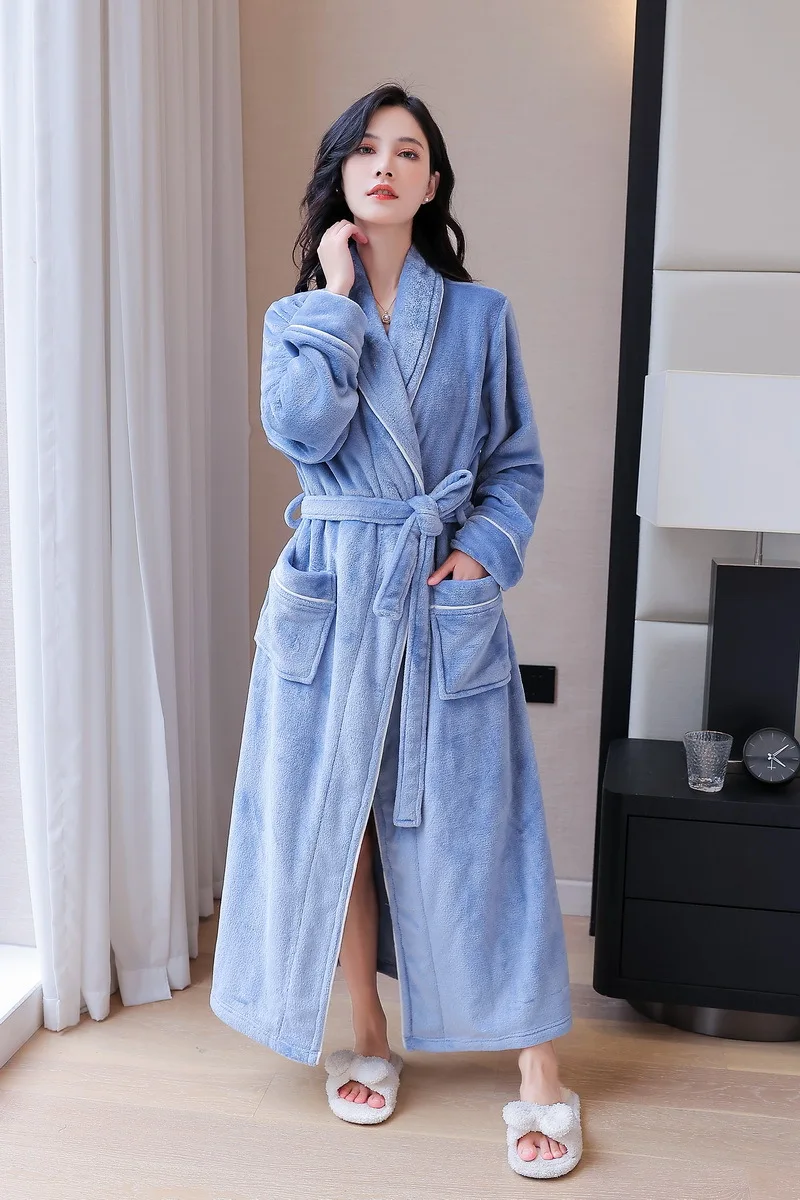 

Mens Womens Winter Warm Robes Fluffy Fleece Dressing Gown Long Sleepwear Lounge Housecoat Fuzzy Bathrobe for Hotel and Spa