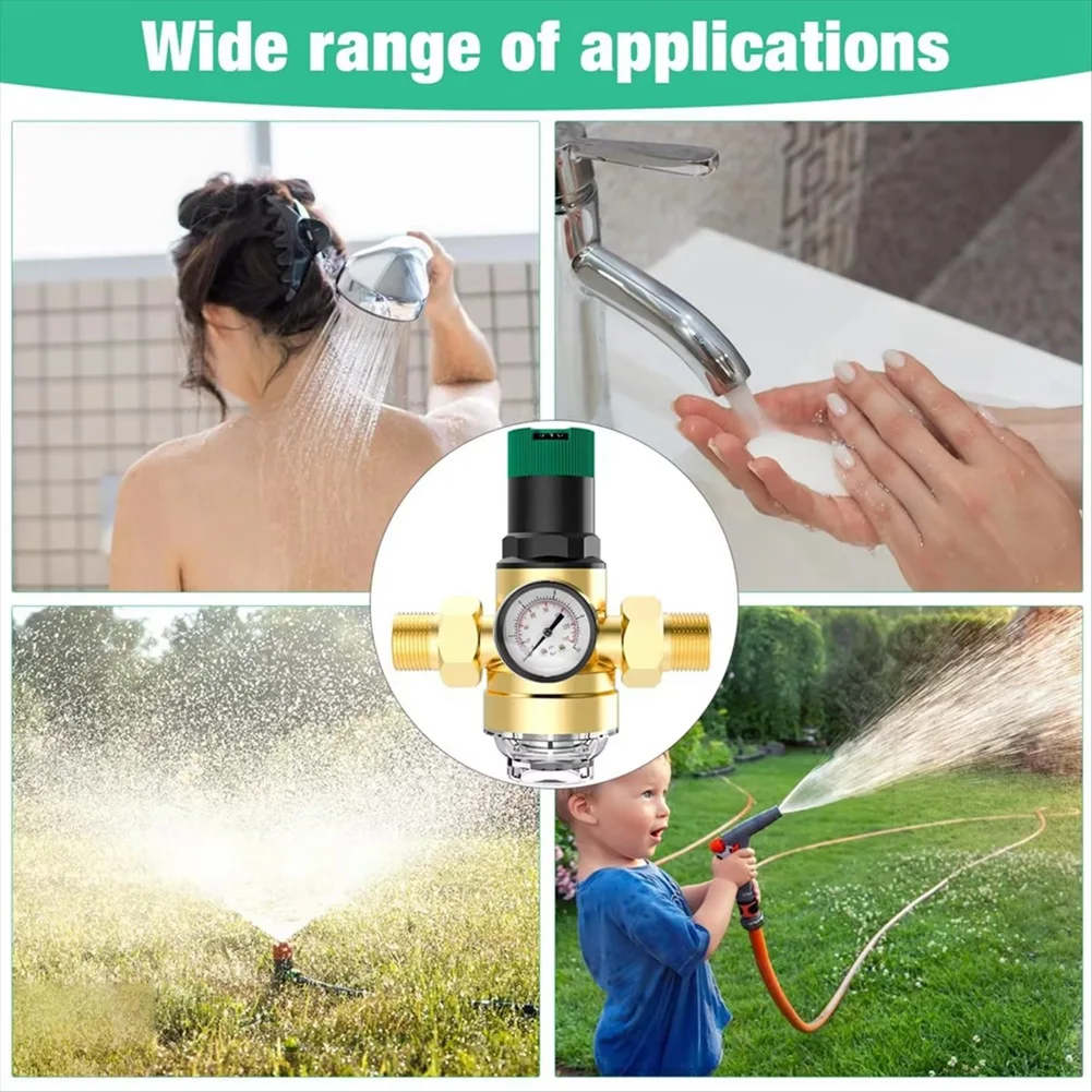 BYBS-Pressure Regulator Water Pressure Regulator 3/4 Inch Mesh Filter Water Pressure Gaug