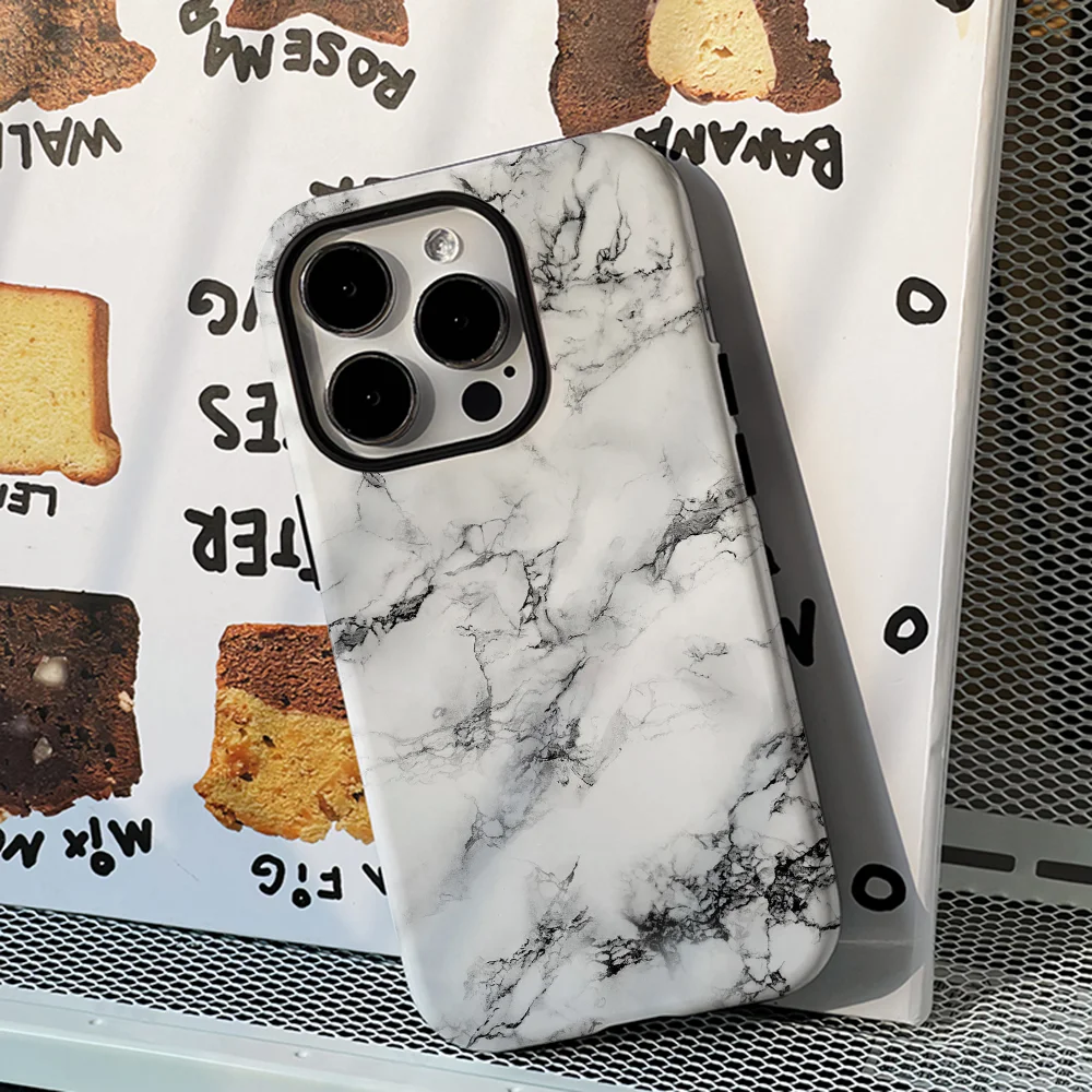 

Черно-белый мраморный чехол для телефона с пленочной оболочкой для IPhone 16, 15, 14, 13, 12, 11 Pro Max Plus