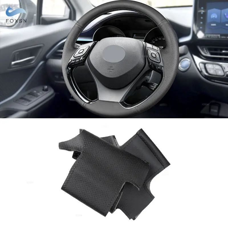

Для Toyota Izoa 2018 2019 C-HR CHR 2016 2017 2018 2019, прошитый вручную перфорированный кожаный чехол на руль автомобиля, черный