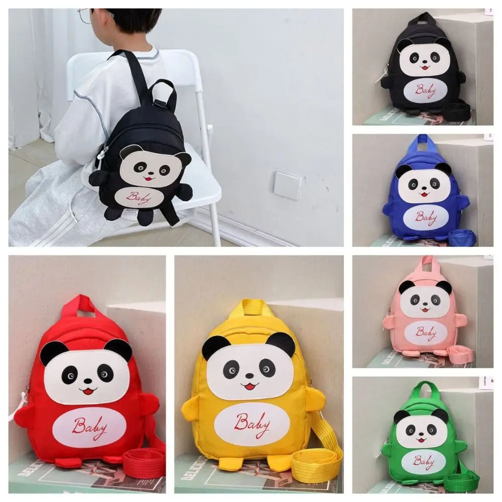 Mochila Simple de Panda de dibujos animados para niños, Mini bolso escolar antipérdida, doble hombro, mochila de guardería para niñas