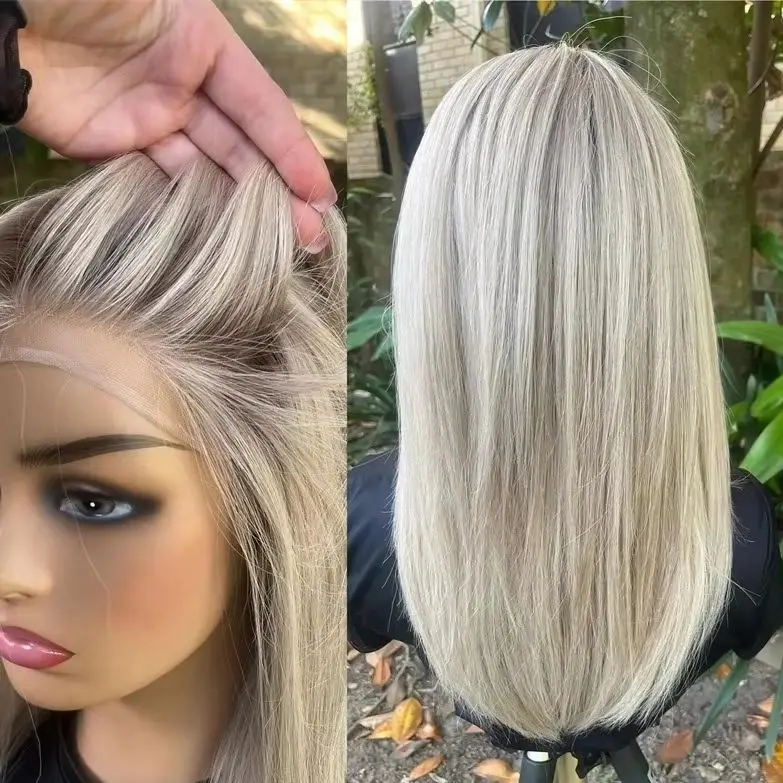 

Straight Bob Ash Platinum Blonde Synthetic HD Lace Front Wig Adjustable Straps 13x4 Short Lace Wig Swiss Lace Ready To Ship Wigs