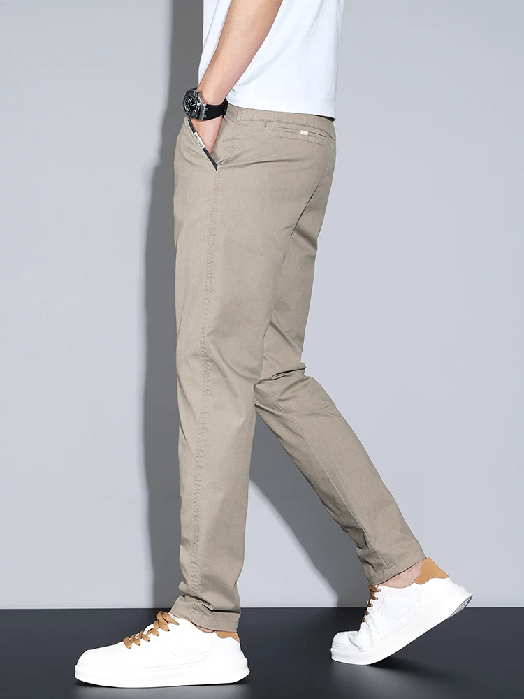 코튼 얇은 남성 비즈니스 캐주얼 바지 여름 스트레이트 슬림 피트 패션 스트레치 솔리드 바지 한국 남성 바지 사이즈 28-38