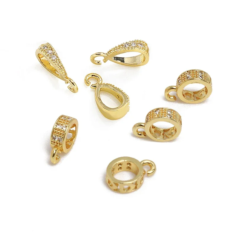 8Pcs Brass Micro Inlaid Cubic Zircon Pendant Bails Pinch Clips Clasps Hooks Necklace Connectors For Diy Jewelry Making Supplies