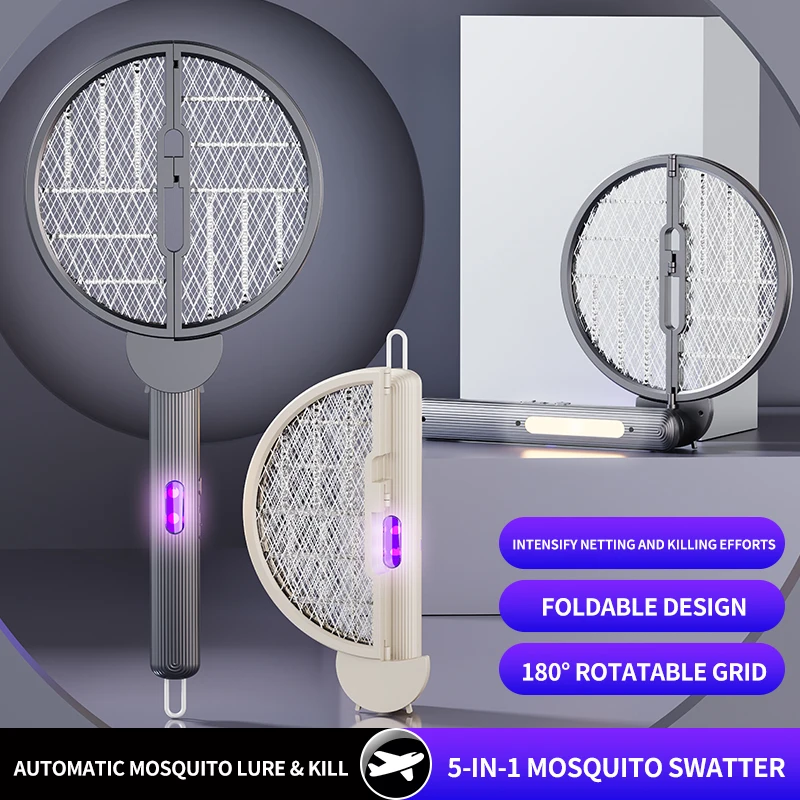 Foldable Electric Mosquito Swatter 3 in 1 USB Rechargeable Wall Mounted Killer Lamp Anti Mosquito image 3