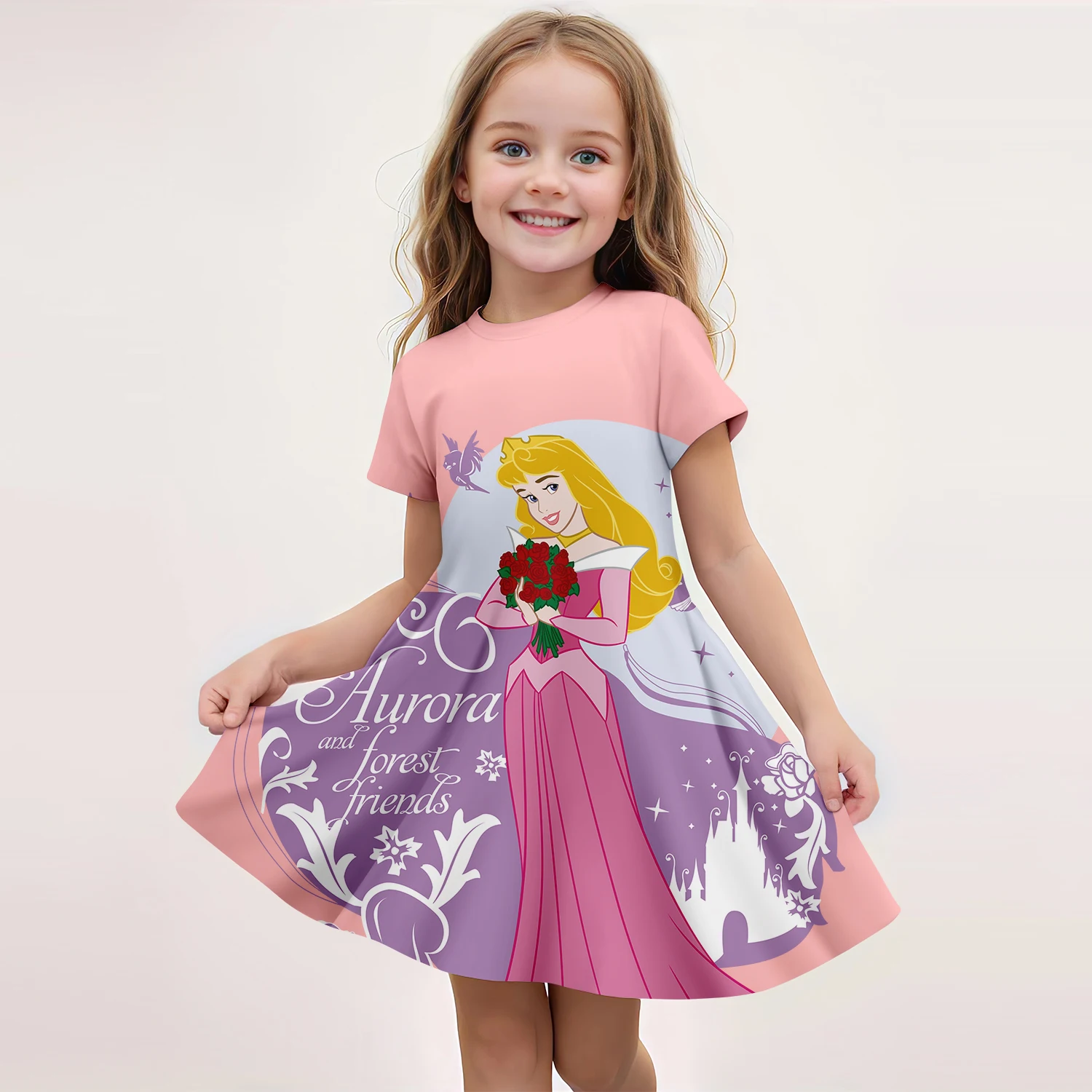 MINISO estate 2024 moda Disney biancaneve vestito a maniche corte principessa stampa 3D carino abbigliamento per bambini moda