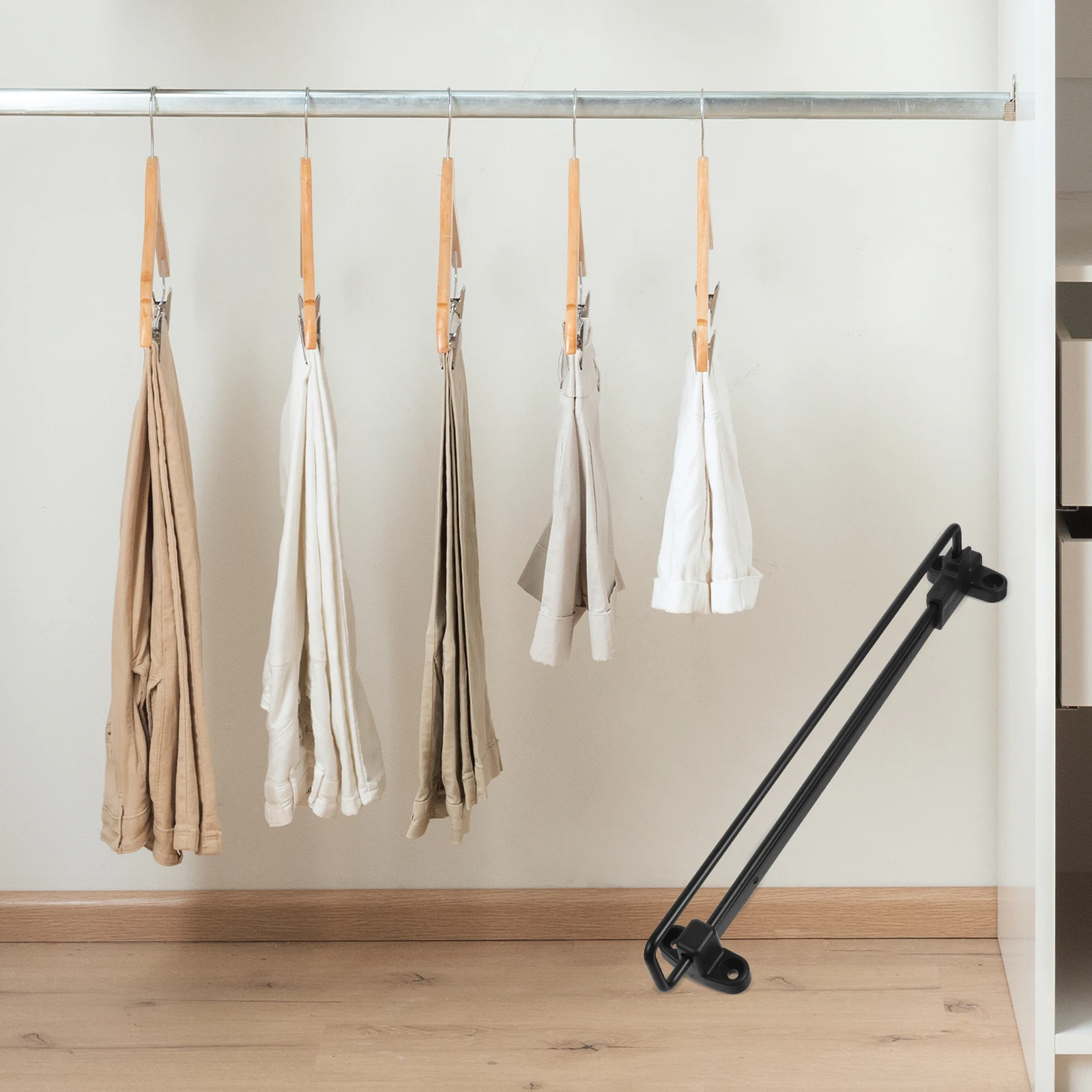 

s Telescopic Rail Adjustable Closet Rod Closet Pull Out Rod Extender Plastic Iron Material Hanging Solution Black Finish