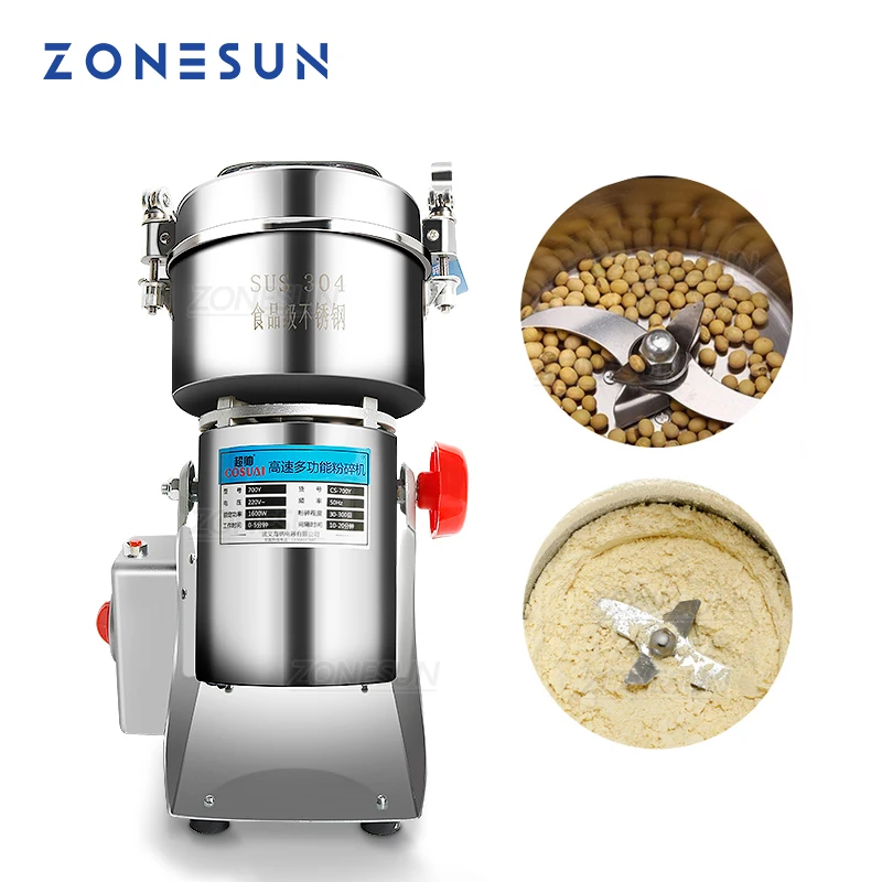 

ZONESUN 800g Stainless Steel Household Electric Flour Mill Powder grinder machine Herb Corn Spice Grinder Beverage Machinery