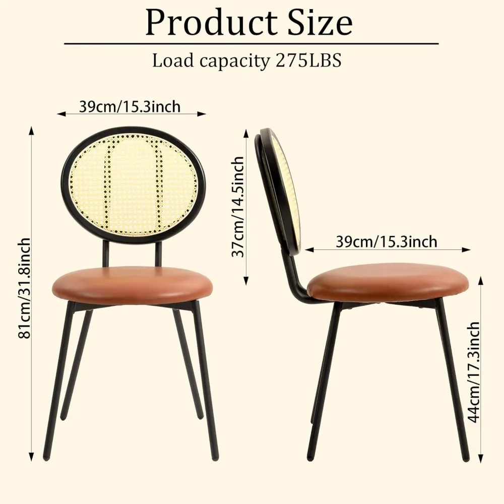 Juego de 6 sillas de comedor, sillas de comedor modernas de mediados de siglo con respaldo de ratán y asiento acolchado de cuero PU para sala de estar