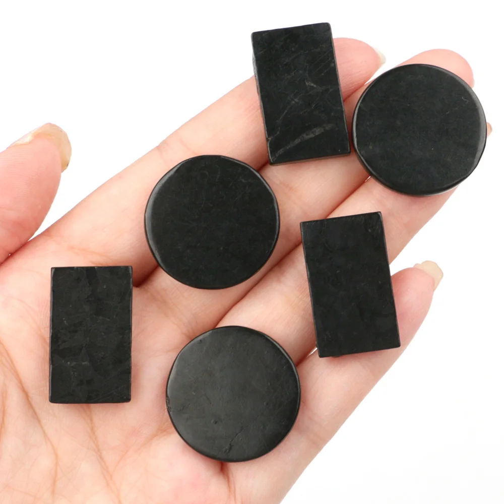 Shungite Phone Stickers Natural Black Square Round Mini 25mm Black Shungita Plates Cleansing Home Decor Energy Healing Crystals