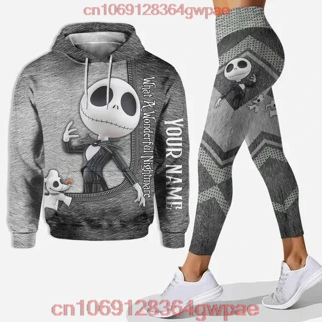 Disney Jack Skellington Hoodie Leggings Set Yoga Pants Sweatpants Women Yoga Hoodie Leggings Fashion Tracksuit