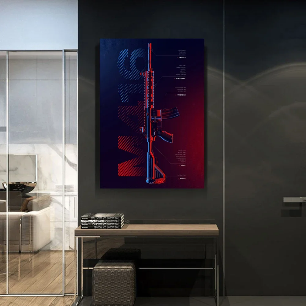 أسلحة النيون الأعمال الفنية الملصقات صور SKS AWM M416 AK47 98K بندقية قماش اللوحة المشارك غرفة السينما ديكور غرفة نوم المنزل