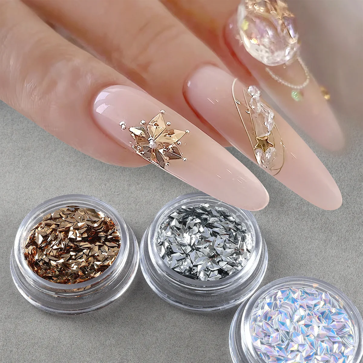 

2 Pots Rhombus 3D Acrylic Nail Art Glitter Sequin Decal Accessories For Nails Decoration Design Manicure Decor Supplies Material