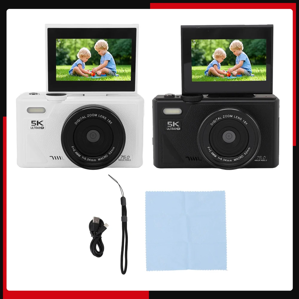 

3-дюймовая беззеркальная камера 5K 75MP HD цифровая камера обнаружение улыбки стабилизация изображения автофокус с USB-кабелем для фотографии