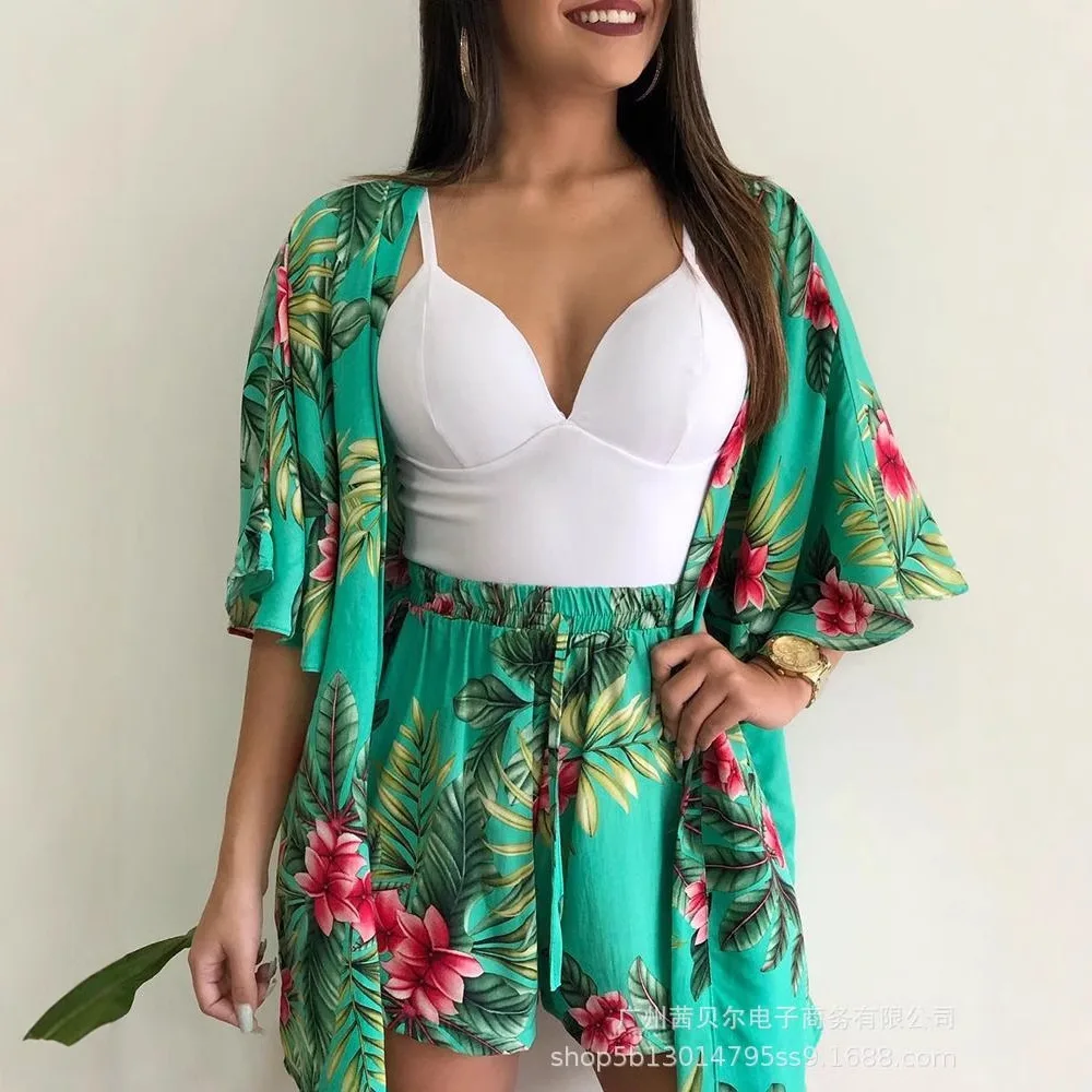 

Matching Short Sets Women Casual Two Pieces Set Pants Sets Loose Print Long Sleeves Open Stitch Top Waist Wide Leg Pants