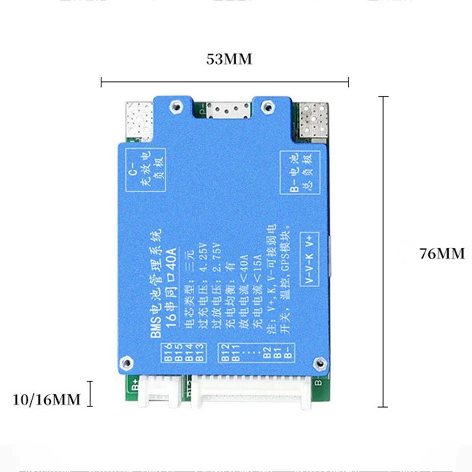 BMS 16S 40A 20A 60V, 18650 płyta ładująca akumulator litowo-jonowy z funkcją wyważenia, korektor napięcia, wspólny Port dla powerbanku