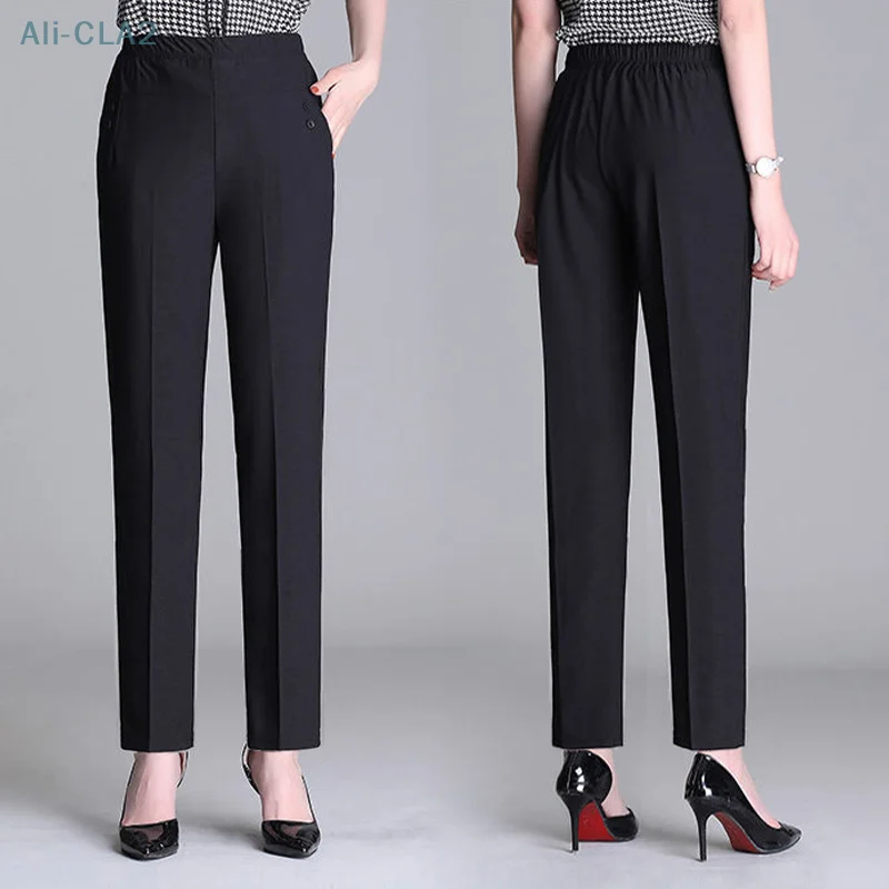 

Summer Ice Silk Thin Casual Loose High Waist Elastic Waist Mom Pants