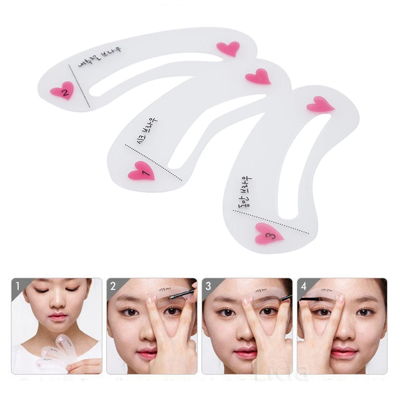 Vrouwen 3d Wenkbrauw Stencil Set Professionele Oogmake-Up Stencil Set Natuurlijke Duurzame Vorm Cosmetische Hulpmiddelen 3 Stuks