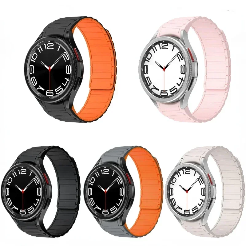 Pulseira magnética de silicone para samsung galaxy watch 6 4 clássico 46mm 47mm sem lacuna pulseira galaxy watch 4 5 6 7 40mm 44mm 5 pro 45mm