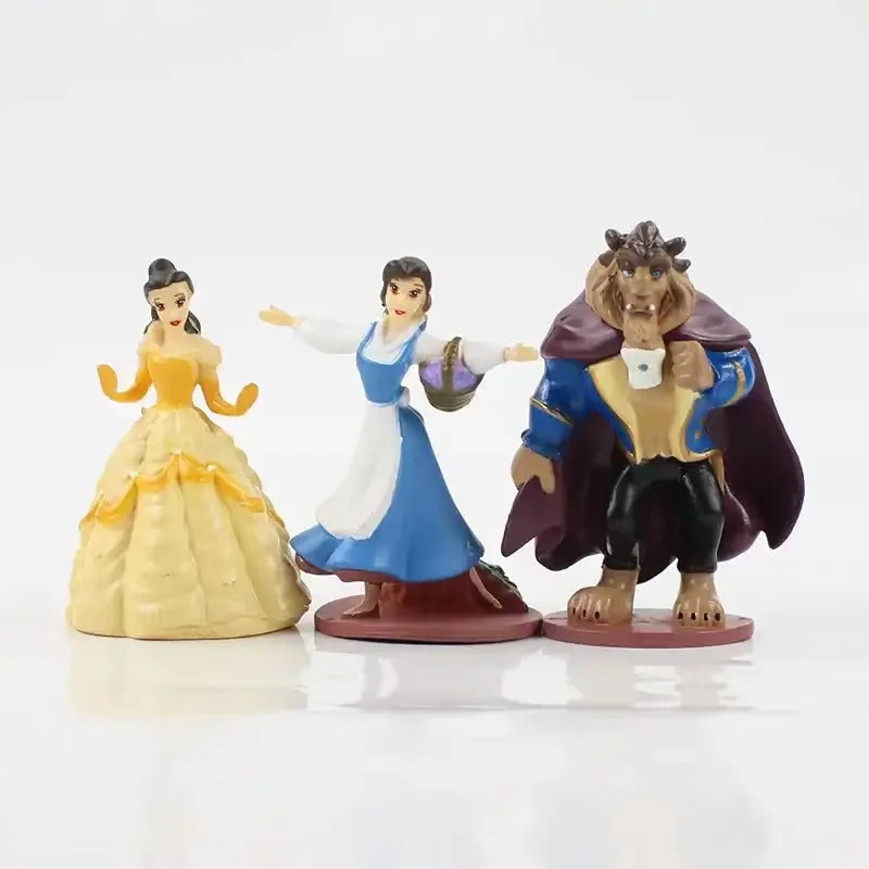 3 unids/set 10cm Disney Anime La Bella y La Bestia princesa Bella PVC colección de figuras de acción modelo juguetes muñeca regalos para niños