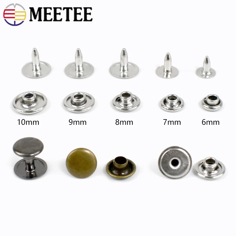 Meetee 100pcs 6-12mm Metal Hitting Nails Buckle One-sided/Double-sided Pin Rivets Button DIY Bag Decor Rivet Pins Hook Accessory