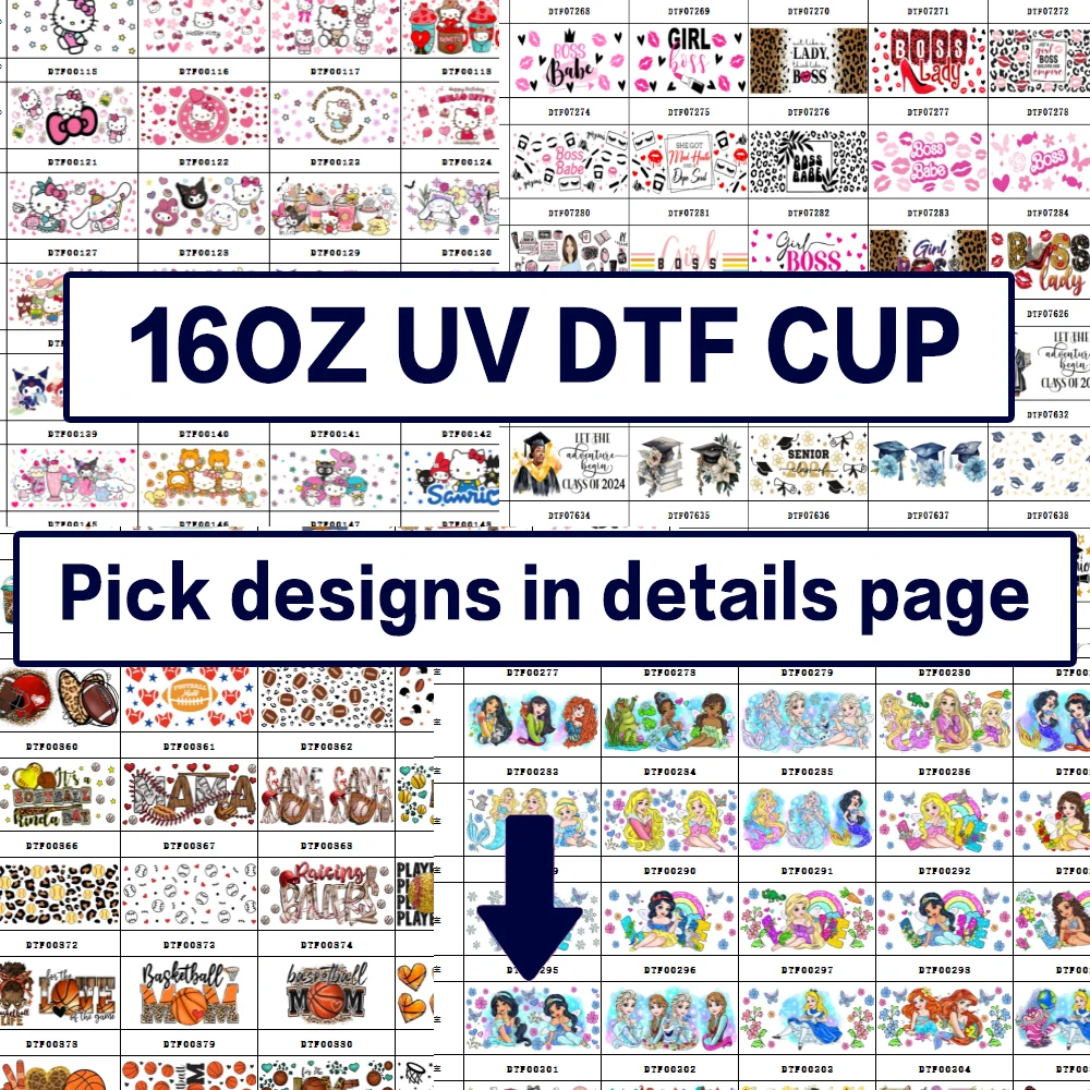 10PS  50 PCS Catalog selection wholesale 16oz UV DTF Cup Wrap Wholesale for Tumbler Libbey Glass Can Cold Transfer Decal Cartoon