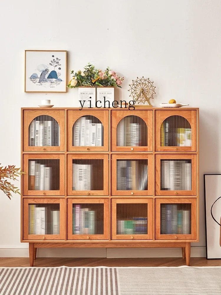 TQH retro solid wood display cabinet cherry wood short storage locker figure dining side lattice cabinet