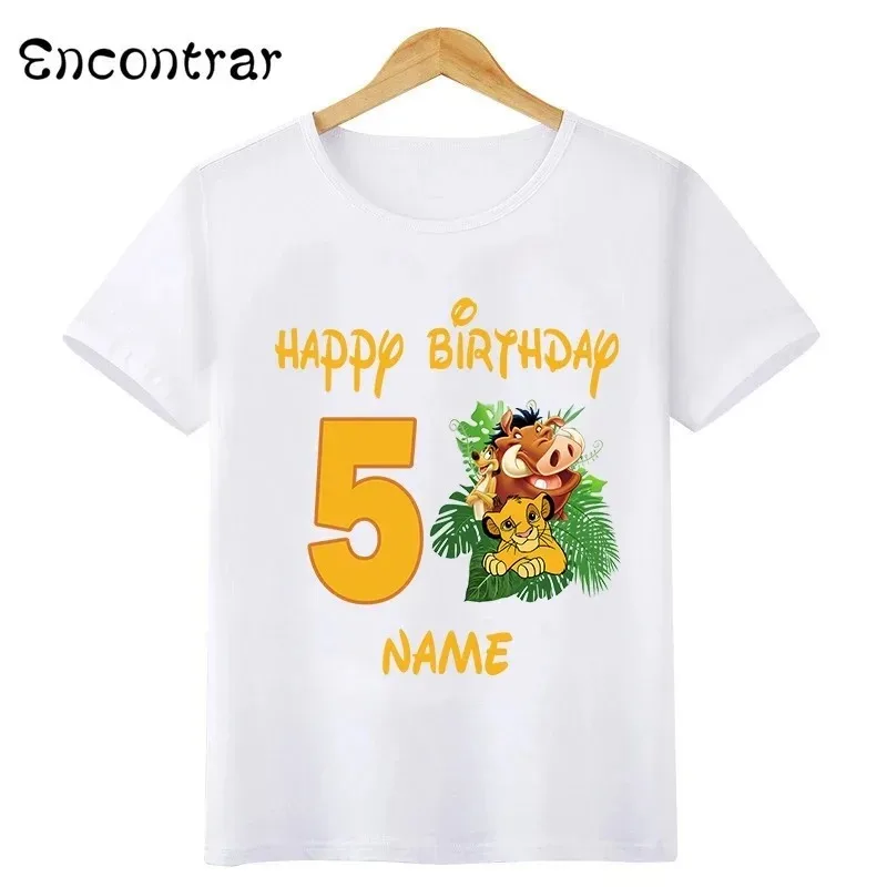 Disney Lion King Cute Simba Print Happy Birthday Kids Tshirt Girls Clothes 1 2 3 4 5 6 7 8 9 Years Baby Boys Funny T-Shirts Tops