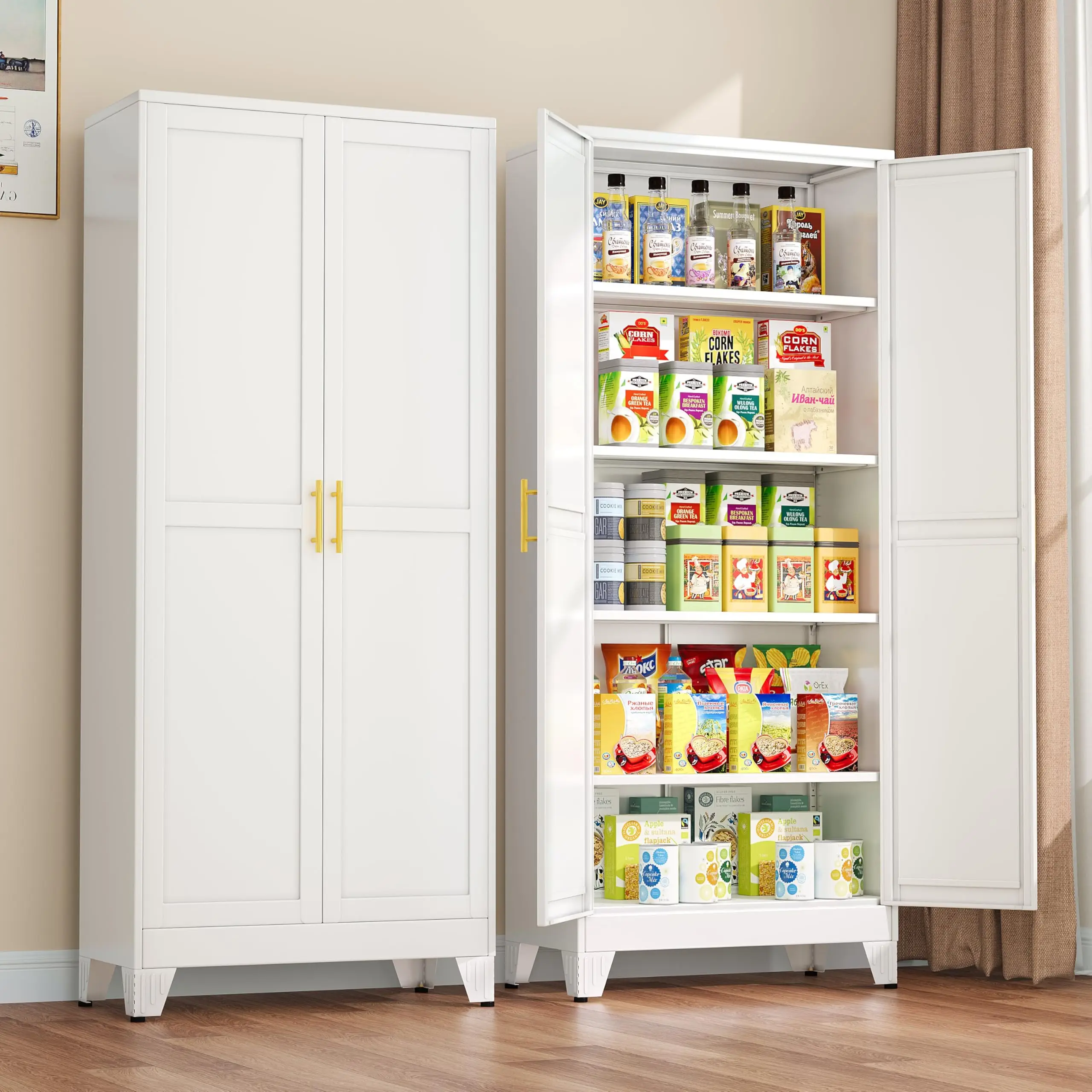 Metal Pantry Cabinet with 2 Doors and Adjustable Shelves - 71