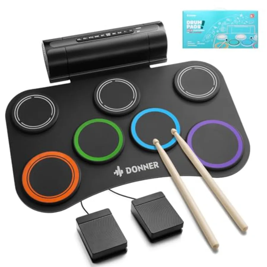 

Roll Up Electronic Drum Pad with Built-in Speaker for Quiet 7-Pad Setup 40 Lessons Included Ideal Holiday Christmas Birthday Gi