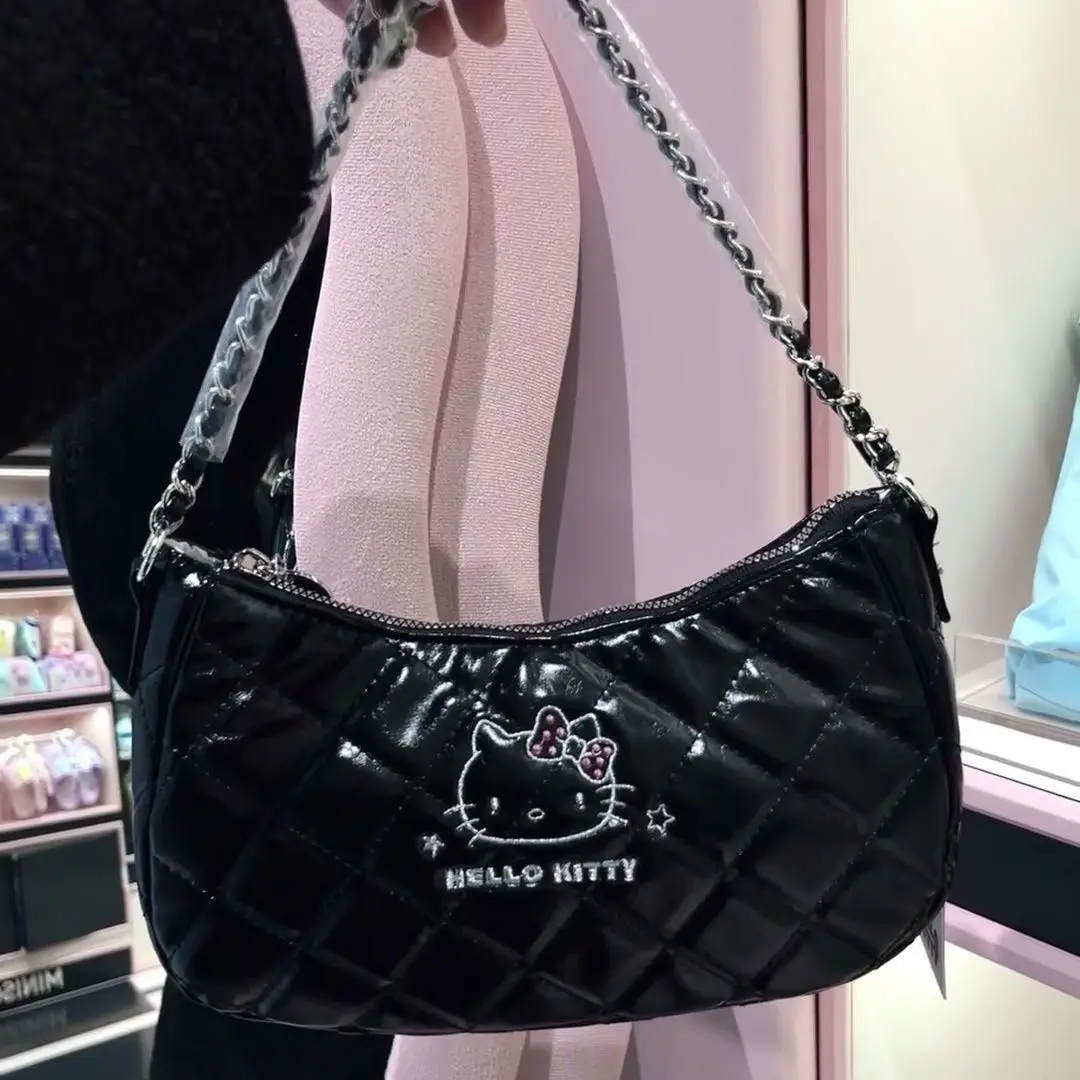 

Sanrio Hello Kitty Black Fashion Chain Handbag Premium Shoulder Underarm Bag Korean Version Simple Commuting Versatile Tote Bag