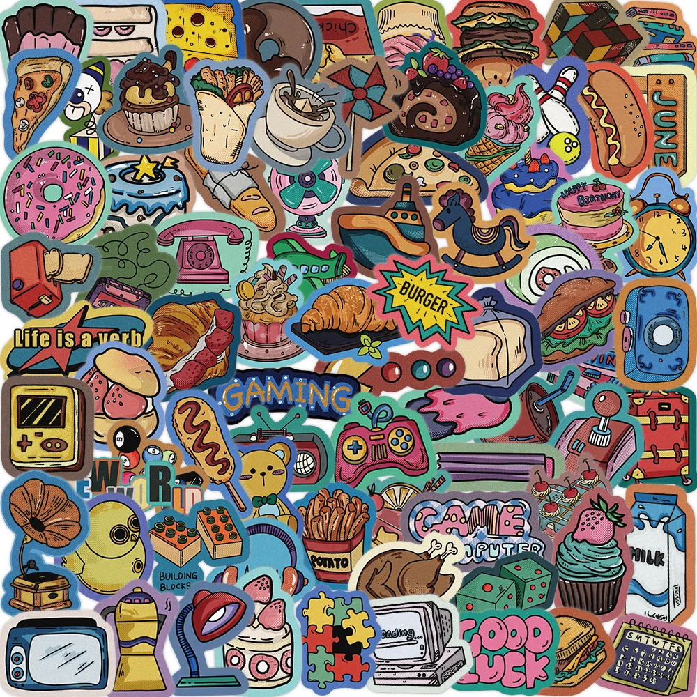 10/40/80PCS Retro Carnival Cartoon Food Stickers Toys Graffiti Decoration Kids DIY Notebook Phone Skateboard Laptop Wall Decals